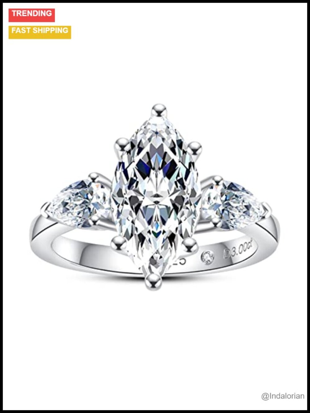 Moissanite 3 Stones Engagement Ring 925 Sterling Silver Anniversary Wedding
